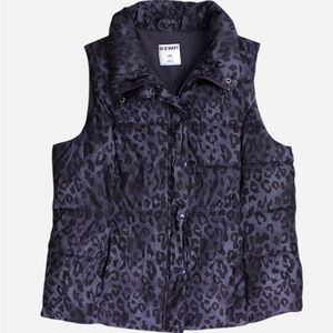 Old Navy Black Leopard Print Puffer Vest